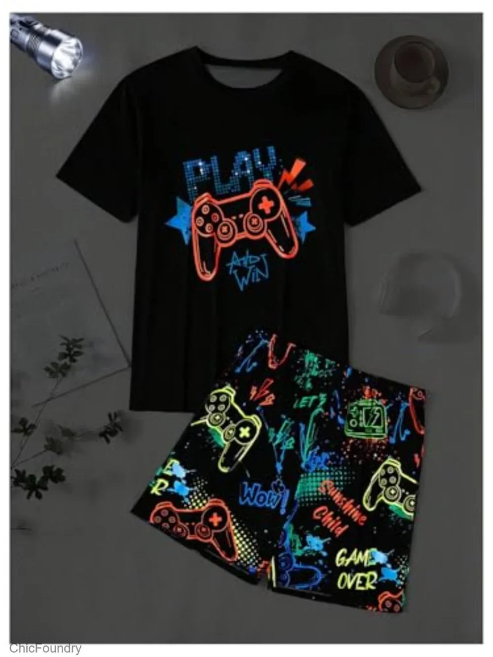 Men's Pajamas Set 2 Piece Short Sleeve Letter Print Lounge Set